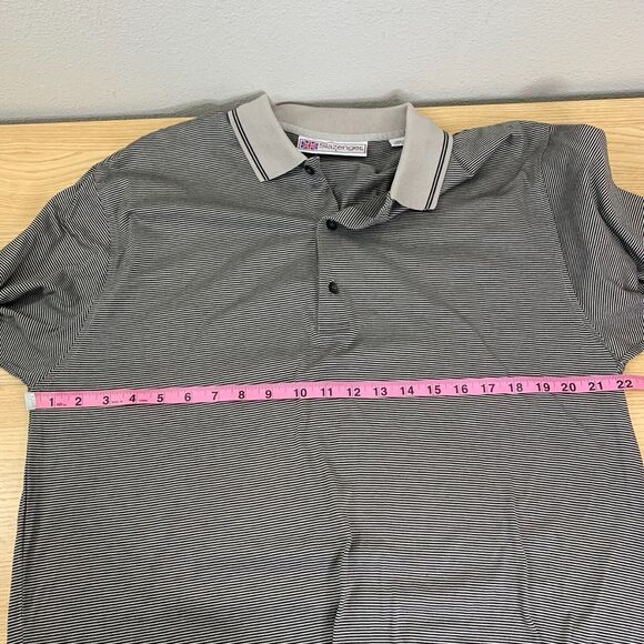 Slazenger Polo Shirt Mens L Striped Logo Golf Tennis Gray Classic Dadcore - Picture 5 of 6